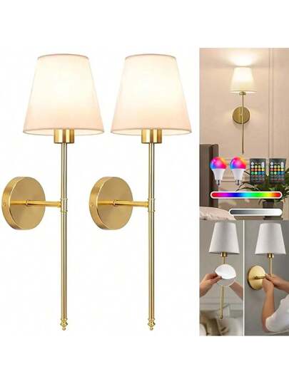 Upgraded No Drill Moderne LED Wand Sconce RGB Rechargeable Bulb Remote Dimming Black/Gold Options Easy Installation Living Room, Bedroom, Study, Dining Room