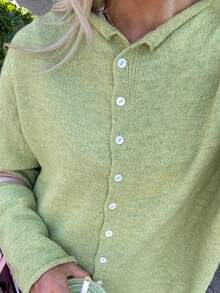 Women Y2k Crew Neck Cardigan Sweater Long Sleeve Button Down Solid Color Top Fall Casual Vintage Lightweight Knitwear - Màu xanh Bạc hà - Xem 6