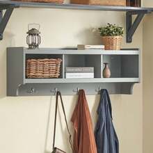 SoBuy FHK28-HG, Wall Coat Rack Wall Shelf Wall Storage Cabinet Unit With 3 Compartments 4 Hooks - Grey - View 3