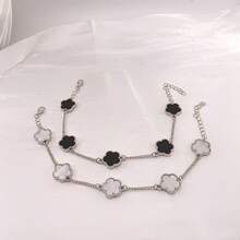 2 件简约黑白三叶草链条手链套装，生日礼物 - 黑與白 - 查看 6