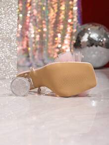 粉色珍珠高跟鞋，优雅女士高跟凉鞋，方头水晶鞋跟设计，可调节交叉绑带，人造珍珠蝴蝶结装饰，时尚新娘婚鞋，适合婚礼、晚宴、派对和舞会，春夏装扮 - 粉色 - 查看 7