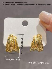 1 Pasang Anting Zirkonia Perak Berlapis Tembaga, Cocok untuk Pemakaian Sehari-hari Kasual - Yellow Gold - View 6