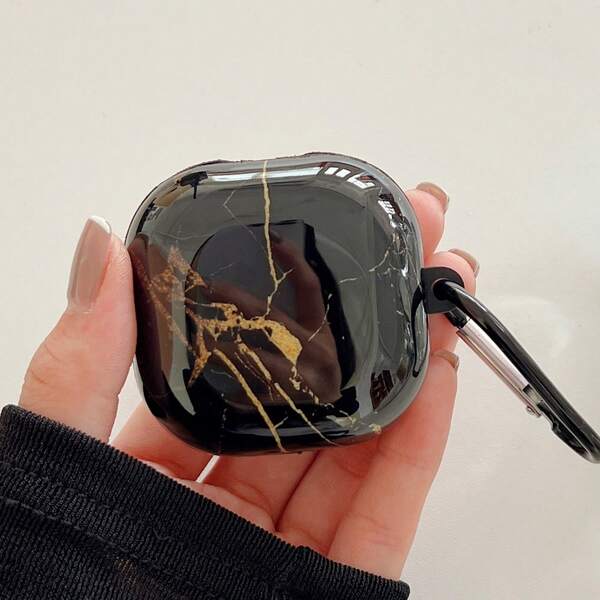 Compatible With Samsung Galaxy Earphone Case Black Gold Marble Painting Print TPU Style Compatible With Samsung Galaxy Buds 2/Pro/2 Pro/Live/FE Designed For Boys And Girls