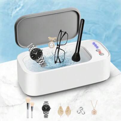 Petit appareil de nettoyage et d'entretien | Nettoyeur de lunettes personnel | Longue durée de vie de la batterie | Convient pour l'entretien des bijoux/appareils dentaires | Entièrement automatique à ultra-haute fréquence | Réglage à trois niveaux | Nettoyage en profondeur