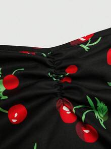 CurvyTilda Vestito a-line con vita stretta e scollo ad aletta, con stampa di ciliegie a tema San Valentino, adatto per l'estate, taglia curvy - Multicolore - Visualizzare 5