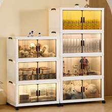 1pc Large Portable Storage Bins With Wheels & Lids - Multi-Layers Plastic Collapsible Stackable Organizer Cabinet For Closet, Cabinet Containers For Living Room, Office, Garage. Easy To Assemble, Mobile Storage Unit | Transparent Doors | Magnetic Closure, Storage Organizer, Home Decor - White - View 1