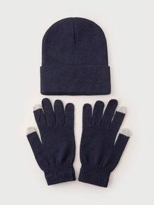 Bộ 2 mũ len đan trơn màu kẹo cho nam và găng tay cảm ứng hai ngón, ấm áp và đa năng cho trang phục mặc hàng ngày mùa thu/đông và trang phục ngoài trời mùa đông - mũ + găng tay - Xem 15