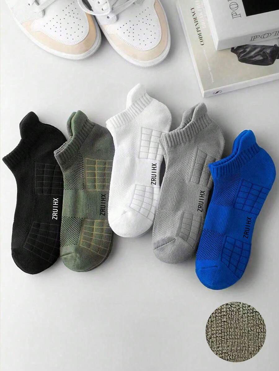 5 Pairs Of Shock-Absorbing Socks For Men, Summer Short Sports Socks, Sweat-Absorbent, Breathable, Anti-Odor, With Towel Sole, Basketball Socks, One Size Fits All, 5 Colors, For Gym