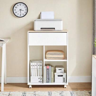 SoBuy Printer Table With Wheels Printer Cabinet Filing Cabinet Made Of PB(E1) White
