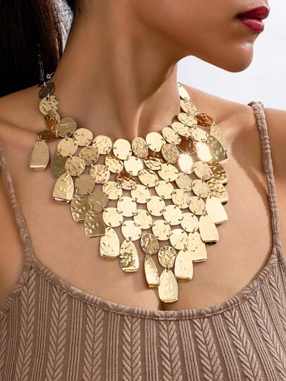 1pc Bohemian Style Gold Metal Necklace For Women, Vintage Elegant Fashion Suitable For Beach, Party, Banquet And Daily Wear
