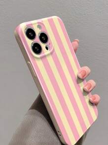 1pc Minimalist Striped Pattern Perforated Glossy Filament Phone Case, Compatible With IPhone 11/12/13/14/15/16 Pro Max Waterproof Shockproof Anti-Fall Scratch Resistant - Multicolor - View 3