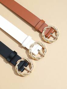 3pcs Mini Braided Round Buckle Versatile PU Leather Belt For Women, Suitable For Daily Use - Multicolor - View 4
