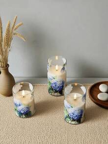 3 Pieces Hydrangea - Flameless Acrylic Candles With Remote Control Timer, Flickering Pillar LED Candles, Perfect For Mother's Day Gifts, Table Centerpieces, Home Decor - 暖白光 - 查看 4