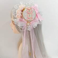 Harajuku Headwear Spike Lolita Y2K Girl Gothic Ball Rose Faux Pearl Feather Small Flat Hat Elegant Hairpins Clip Hair Clip Hairgrips Halloween
