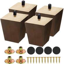 4 pezzi Gambe in legno per mobili da 3 pollici, gambe per divano marrone, gambe per sedia medievale di ricambio, per progetti fai-da-te, vanità, chaise longue, gambe per letto, con accessori hardware - Castano - Visualizzare 2