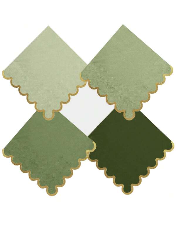 20pcs Green Cocktail Napkins With Gold Foil Decor, 5 X 5 Inch Beverage Disposable Napkins For Party Decoration, Wedding, Bridal Shower, Dinner, Lunch
