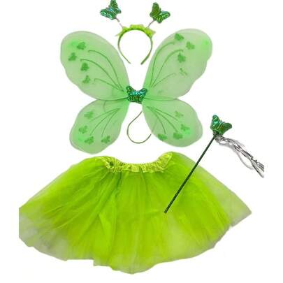 Kit Fantasia Sininho Fada Fadinha Borboleta Infantil Saia Tutu Asa Tiara Varinha