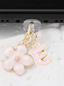 1 件时尚粉色花卉字母手机防尘塞，精致 A-Z 字母金属挂件，适合作为女性生日礼物，兼容 Lightning（5-14）/ Type-C 接口 - 粉色 - 查看 2