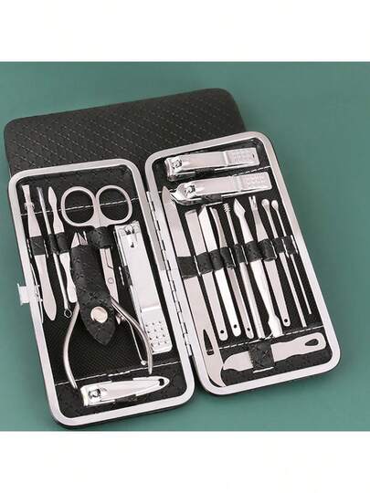 Juego de manicura con 19 piezas de herramientas para el cuidado de las uñas, incluyendo cortaúñas y alicates para uñas para uso doméstico