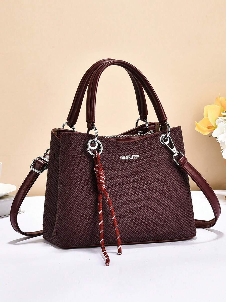 Geantă de mână minimalistă cu dungi, geantă tote la modă cu capacitate mare, geantă de umăr, geantă crossbody, pentru călătorii, cumpărături, geantă de mână elegantă nouă pentru femei cu pandantiv, geantă de umăr/crossbody de lux versatilă, casual, de mare capacitate