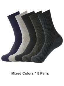 1/5/10 Pairs Men's Waffle Pattern Business Crew Socks, Double Needle Comfortable Big Open Formal Socks, Men's Office Socks, Suitable For Daily Use, Fall Socks