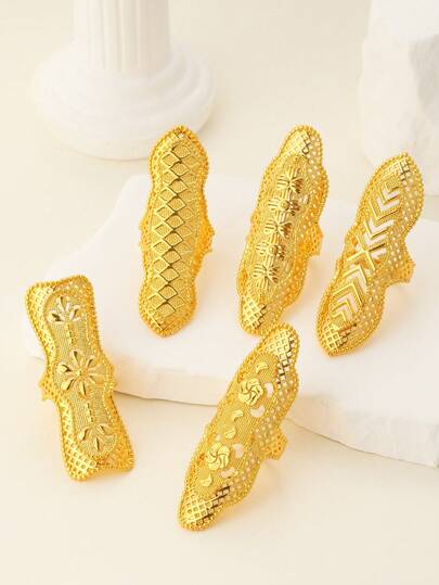 1pc Vintage Middle Eastern Dubai Hollow Embossed Floral Design Open Ring For Women, Suitable For Parties, Gatherings, Gifts, And Daily Wear