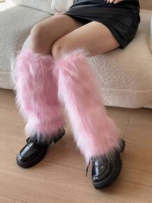 Women's Fluffy Leg Warmers - Soft & Plush Boot Covers For Winter, Ideal For Halloween And Santa Claus Costumes - Pink - View 3