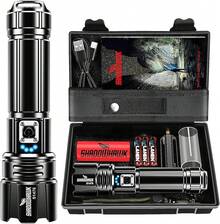 Shadowhawk Linterna Led Recargable, Lampara De Mano 100000 Lumenes XHP70.2 Linternas Led Recargables Alta Potencia, USB Potente Linterna Tactica Militar, IPX67 Impermeable 5 Modos Portátil linternas - rojinegro - Ver 6