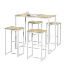 SoBuy OGT15 5-Piece Bar Table With Chairs Dining Table High Table Bistro Table With 4 Bar Stools Seating Group - White+Khaki - View 2