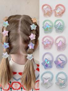 10pcs/Pack Cute Pearl Glitter Heart, Butterfly, Bear, Star Hair Ties For Little Girls, Children Hair Accessories - Mixed color - View 9