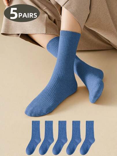 1 Paio/5 Paia di Calzini Blu, Moda Casual Minimalista Comodi Morbidi Versatili Calzini Sportivi da Donna al Polpaccio