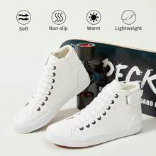 Men White High Top Sneakers For Casual Black Pu Leather Fashion Shoes For Men - màu nâu - Xem 6