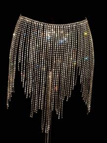 Catena per vita, catena per corpo, accessori sexy e luccicanti con nappe e strass per abiti, danza del ventre, accessori per performance, stile europeo e americano