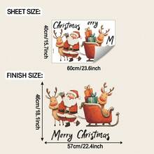 Naklejka ścienna z Mikołajem i reniferami dostarczającymi prezenty, dekoracyjna naklejka do salonu, jadalni, tła ściennego