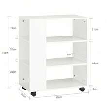 SoBuy FBT68-W, 3 Tiers Storage Shelf On Wheels, Desk Side Printer Shelf, Bookcase Side Table End Table - White - View 3