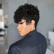 Short Kinky Curly Human Hair Wig Brazilian Remy Hair Wigs For Women Short Curly Wave 6inch 150% Density Suitable For All Kinds Of People Machine Made Wig For Women 1B Color And 99J Color