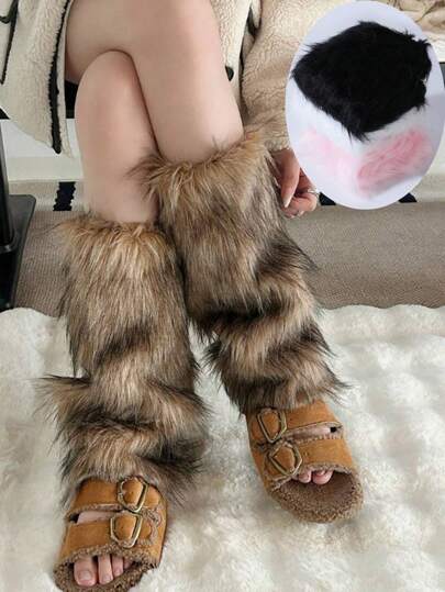 Calentadores de piernas de unicolor ultra suaves: Cubiertas de calcetines esponjosos inspiradas en Y2K con material de felpa larga premium