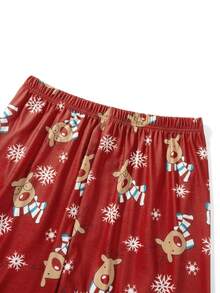 Christmas Family Pajamas Matching Set Santa Elk Print Long Sleeve Tops And Pants Loungewear Soft Sleepwear - 紅色 - 查看 8