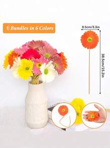 6Pcs Artificial Gerbera Wedding Bridal Bouquet Party Home Office Kitchen Table Center (White, Yellow, Orange, Pink, Rose Red)