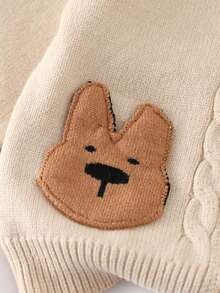 1 szt. Sweter dziecięcy, koreański modny kardigan z kapturem dla chłopców, dekoracja z motywem niedźwiedzia z kreskówki, skręcona lina, splot kablowy, szary