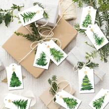 10/60/120pcs Christmas Watercolor Pine Tree & Gold Star Gift Tags - Holiday Hang Tags For Packaging And Box Decoration, Rustic Style Gift Wrapping | Art Gift Tags | Natural Jute Rope Tags Christmas Holiday Christmas Decor Christmas Pajamas Christmas Gifts Christmas Decoration - Multicolor - View 1
