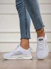 Plus Size & Wide Width Women's Breathable Casual Sneakers, Lace-Up Non-Slip Casual Sports Shoes, Running Shoes - White - View 6