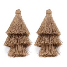 4 unidades/pacote de brincos com pingente de borla ombré de poliéster com 3 camadas, 70 mm, bloco de cores, longo, para mulheres, boêmio, multicamadas, brincos de borla, acessórios para brincos faça você mesmo