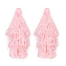 4 unidades/pacote de brincos com pingente de borla ombré de poliéster com 3 camadas, 70 mm, bloco de cores, longo, para mulheres, boêmio, multicamadas, brincos de borla, acessórios para brincos faça você mesmo