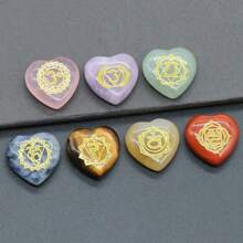 7pcs/Pack Heart Shaped 7 Chakra Natural Stone Ornament Amethyst Quartz Engraved Symbols Non Hole Stone 20mm - Heart-shaped Multi-color - View 5
