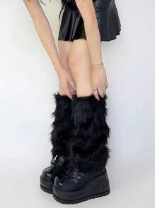 Women's Fuzzy Fur Leg Warmers - Winter Soft Fluffy Boot Cuffs, Perfect For Halloween & Santa Costumes