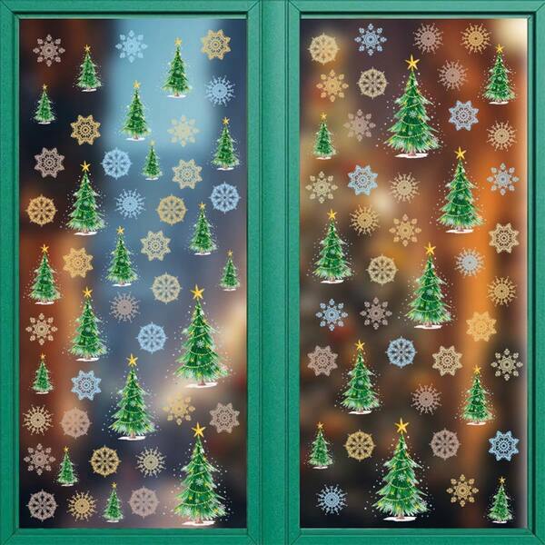 98pcs Element Christmas Snowflake Glass Window Decoration Stickers PVC Electrostatic, Christmas Tree Festive Atmosphere Home Decoration Window Stickers, Suitable For Bedrooms, Study Rooms, And Other Festive Atmosphere Christmas Decorations Room Decor Christmas Decorations Home
