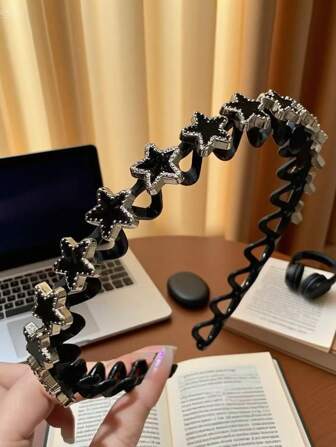 1 st strass glänsande svart stjärna & hjärtformad hårring, håraccessoar för kvinnor, hårband för kvinnor