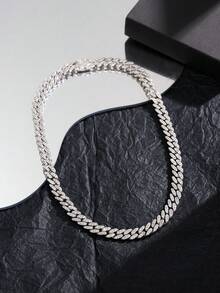 1pc 18K Gold/Platinum Plated Cubic Zirconia Fully Paved Necklace, Luxury Hip-Hop Style, Suitable For Daily Wear, Party, Couple Gift