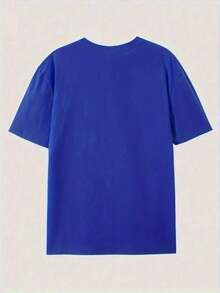 VHUTHK (220 Pure Cotton T-Shirt) Men's Summer Round Neck Short Sleeved Casual Pure Cotton Print Hand Drawn Y2k Style - 寶藍色 - 查看 2